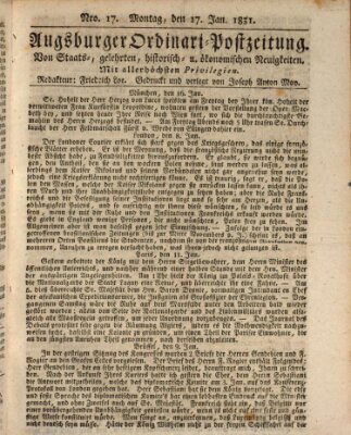 Augsburger Ordinari Postzeitung von Staats-, gelehrten, historisch- u. ökonomischen Neuigkeiten (Augsburger Postzeitung) Montag 17. Januar 1831