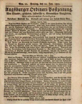 Augsburger Ordinari Postzeitung von Staats-, gelehrten, historisch- u. ökonomischen Neuigkeiten (Augsburger Postzeitung) Freitag 21. Januar 1831