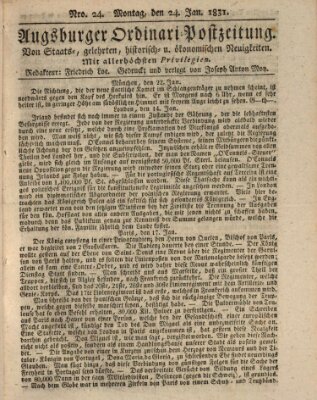 Augsburger Ordinari Postzeitung von Staats-, gelehrten, historisch- u. ökonomischen Neuigkeiten (Augsburger Postzeitung) Montag 24. Januar 1831