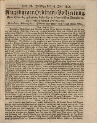 Augsburger Ordinari Postzeitung von Staats-, gelehrten, historisch- u. ökonomischen Neuigkeiten (Augsburger Postzeitung) Freitag 28. Januar 1831