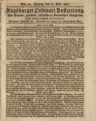 Augsburger Ordinari Postzeitung von Staats-, gelehrten, historisch- u. ökonomischen Neuigkeiten (Augsburger Postzeitung) Freitag 11. Februar 1831