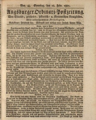 Augsburger Ordinari Postzeitung von Staats-, gelehrten, historisch- u. ökonomischen Neuigkeiten (Augsburger Postzeitung) Sonntag 13. Februar 1831