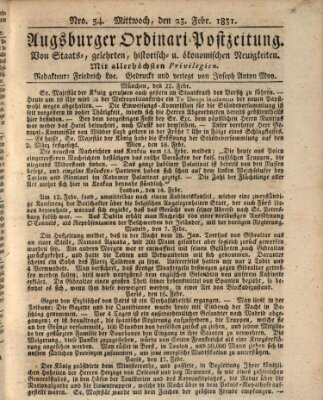 Augsburger Ordinari Postzeitung von Staats-, gelehrten, historisch- u. ökonomischen Neuigkeiten (Augsburger Postzeitung) Mittwoch 23. Februar 1831