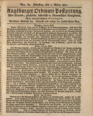 Augsburger Ordinari Postzeitung von Staats-, gelehrten, historisch- u. ökonomischen Neuigkeiten (Augsburger Postzeitung) Dienstag 1. März 1831