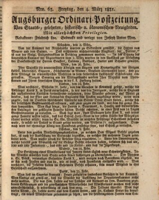 Augsburger Ordinari Postzeitung von Staats-, gelehrten, historisch- u. ökonomischen Neuigkeiten (Augsburger Postzeitung) Freitag 4. März 1831