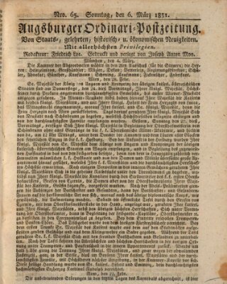 Augsburger Ordinari Postzeitung von Staats-, gelehrten, historisch- u. ökonomischen Neuigkeiten (Augsburger Postzeitung) Sonntag 6. März 1831