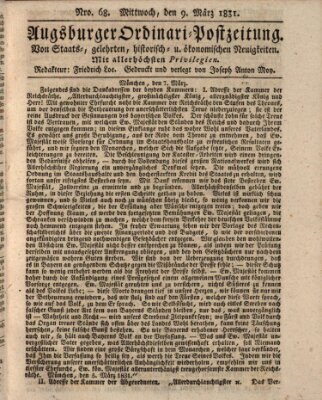 Augsburger Ordinari Postzeitung von Staats-, gelehrten, historisch- u. ökonomischen Neuigkeiten (Augsburger Postzeitung) Mittwoch 9. März 1831