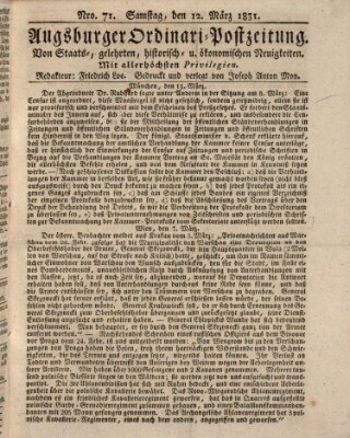 Augsburger Ordinari Postzeitung von Staats-, gelehrten, historisch- u. ökonomischen Neuigkeiten (Augsburger Postzeitung) Samstag 12. März 1831