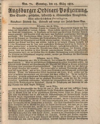 Augsburger Ordinari Postzeitung von Staats-, gelehrten, historisch- u. ökonomischen Neuigkeiten (Augsburger Postzeitung) Sonntag 13. März 1831