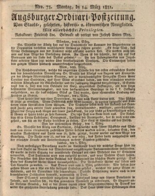 Augsburger Ordinari Postzeitung von Staats-, gelehrten, historisch- u. ökonomischen Neuigkeiten (Augsburger Postzeitung) Montag 14. März 1831