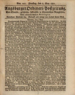 Augsburger Ordinari Postzeitung von Staats-, gelehrten, historisch- u. ökonomischen Neuigkeiten (Augsburger Postzeitung) Dienstag 3. Mai 1831