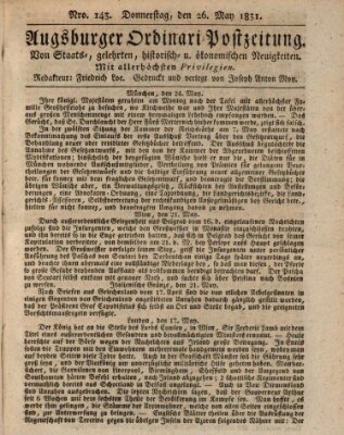 Augsburger Ordinari Postzeitung von Staats-, gelehrten, historisch- u. ökonomischen Neuigkeiten (Augsburger Postzeitung) Donnerstag 26. Mai 1831