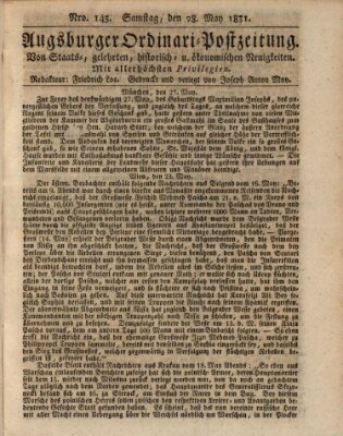 Augsburger Ordinari Postzeitung von Staats-, gelehrten, historisch- u. ökonomischen Neuigkeiten (Augsburger Postzeitung) Samstag 28. Mai 1831