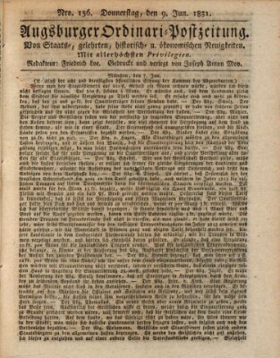 Augsburger Ordinari Postzeitung von Staats-, gelehrten, historisch- u. ökonomischen Neuigkeiten (Augsburger Postzeitung) Donnerstag 9. Juni 1831