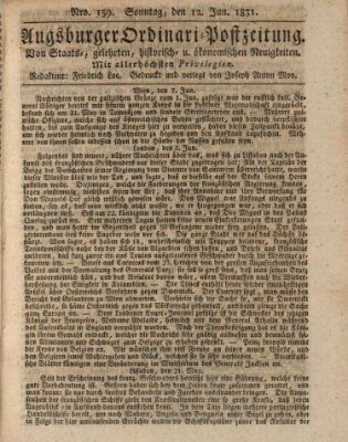 Augsburger Ordinari Postzeitung von Staats-, gelehrten, historisch- u. ökonomischen Neuigkeiten (Augsburger Postzeitung) Sonntag 12. Juni 1831