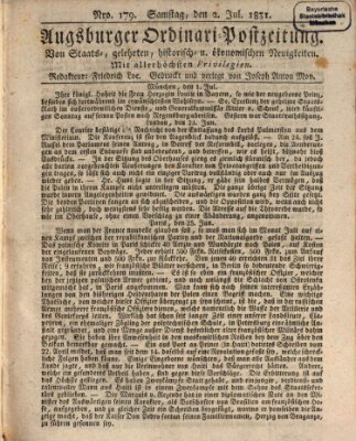 Augsburger Ordinari Postzeitung von Staats-, gelehrten, historisch- u. ökonomischen Neuigkeiten (Augsburger Postzeitung) Samstag 2. Juli 1831