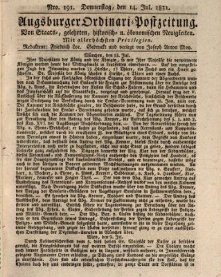 Augsburger Ordinari Postzeitung von Staats-, gelehrten, historisch- u. ökonomischen Neuigkeiten (Augsburger Postzeitung) Donnerstag 14. Juli 1831
