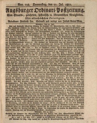 Augsburger Ordinari Postzeitung von Staats-, gelehrten, historisch- u. ökonomischen Neuigkeiten (Augsburger Postzeitung) Donnerstag 21. Juli 1831