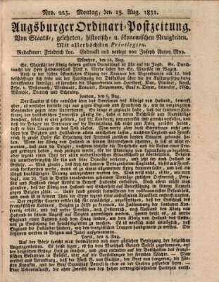 Augsburger Ordinari Postzeitung von Staats-, gelehrten, historisch- u. ökonomischen Neuigkeiten (Augsburger Postzeitung) Montag 15. August 1831