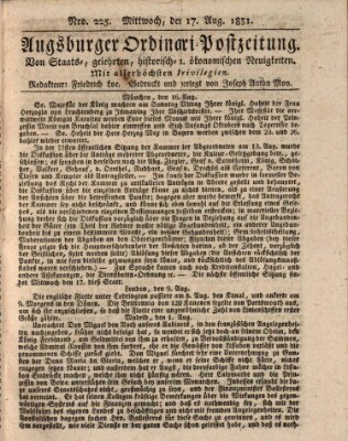 Augsburger Ordinari Postzeitung von Staats-, gelehrten, historisch- u. ökonomischen Neuigkeiten (Augsburger Postzeitung) Mittwoch 17. August 1831