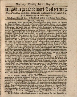 Augsburger Ordinari Postzeitung von Staats-, gelehrten, historisch- u. ökonomischen Neuigkeiten (Augsburger Postzeitung) Sonntag 21. August 1831