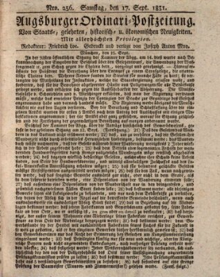 Augsburger Ordinari Postzeitung von Staats-, gelehrten, historisch- u. ökonomischen Neuigkeiten (Augsburger Postzeitung) Samstag 17. September 1831