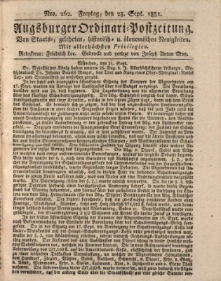 Augsburger Ordinari Postzeitung von Staats-, gelehrten, historisch- u. ökonomischen Neuigkeiten (Augsburger Postzeitung) Freitag 23. September 1831