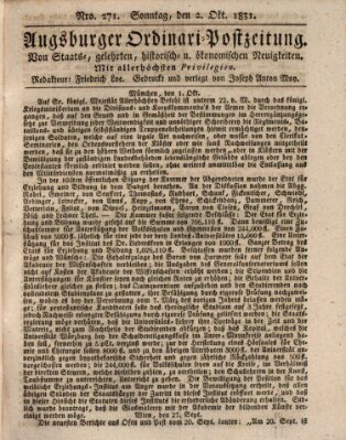 Augsburger Ordinari Postzeitung von Staats-, gelehrten, historisch- u. ökonomischen Neuigkeiten (Augsburger Postzeitung) Sonntag 2. Oktober 1831