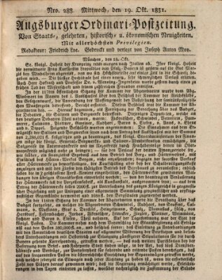 Augsburger Ordinari Postzeitung von Staats-, gelehrten, historisch- u. ökonomischen Neuigkeiten (Augsburger Postzeitung) Mittwoch 19. Oktober 1831