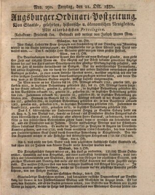 Augsburger Ordinari Postzeitung von Staats-, gelehrten, historisch- u. ökonomischen Neuigkeiten (Augsburger Postzeitung) Freitag 21. Oktober 1831