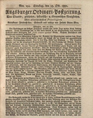 Augsburger Ordinari Postzeitung von Staats-, gelehrten, historisch- u. ökonomischen Neuigkeiten (Augsburger Postzeitung) Dienstag 25. Oktober 1831