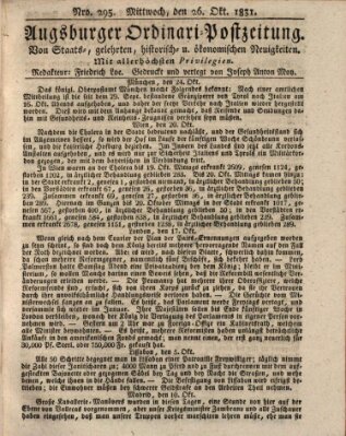 Augsburger Ordinari Postzeitung von Staats-, gelehrten, historisch- u. ökonomischen Neuigkeiten (Augsburger Postzeitung) Mittwoch 26. Oktober 1831