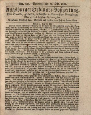 Augsburger Ordinari Postzeitung von Staats-, gelehrten, historisch- u. ökonomischen Neuigkeiten (Augsburger Postzeitung) Sonntag 30. Oktober 1831