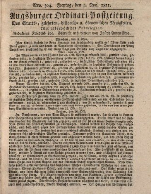 Augsburger Ordinari Postzeitung von Staats-, gelehrten, historisch- u. ökonomischen Neuigkeiten (Augsburger Postzeitung) Freitag 4. November 1831