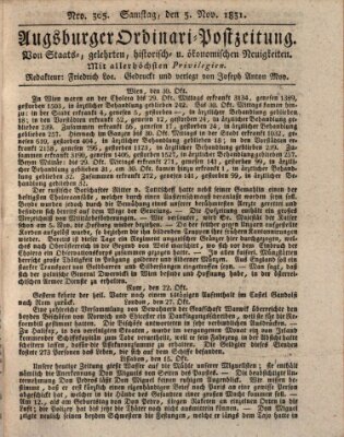 Augsburger Ordinari Postzeitung von Staats-, gelehrten, historisch- u. ökonomischen Neuigkeiten (Augsburger Postzeitung) Samstag 5. November 1831