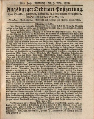 Augsburger Ordinari Postzeitung von Staats-, gelehrten, historisch- u. ökonomischen Neuigkeiten (Augsburger Postzeitung) Mittwoch 9. November 1831