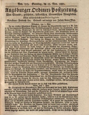 Augsburger Ordinari Postzeitung von Staats-, gelehrten, historisch- u. ökonomischen Neuigkeiten (Augsburger Postzeitung) Sonntag 13. November 1831