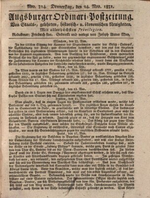 Augsburger Ordinari Postzeitung von Staats-, gelehrten, historisch- u. ökonomischen Neuigkeiten (Augsburger Postzeitung) Donnerstag 24. November 1831