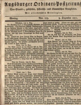 Augsburger Ordinari Postzeitung von Staats-, gelehrten, historisch- u. ökonomischen Neuigkeiten (Augsburger Postzeitung) Montag 5. Dezember 1831