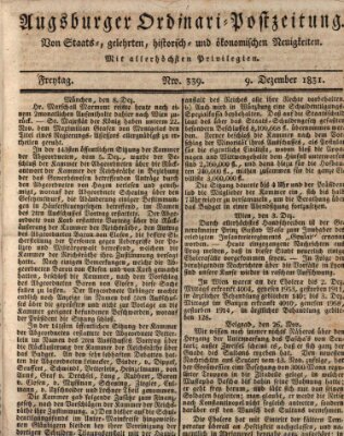 Augsburger Ordinari Postzeitung von Staats-, gelehrten, historisch- u. ökonomischen Neuigkeiten (Augsburger Postzeitung) Freitag 9. Dezember 1831