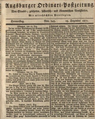 Augsburger Ordinari Postzeitung von Staats-, gelehrten, historisch- u. ökonomischen Neuigkeiten (Augsburger Postzeitung) Donnerstag 15. Dezember 1831