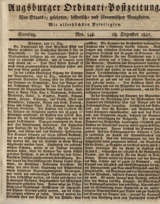 Augsburger Ordinari Postzeitung von Staats-, gelehrten, historisch- u. ökonomischen Neuigkeiten (Augsburger Postzeitung) Sonntag 18. Dezember 1831