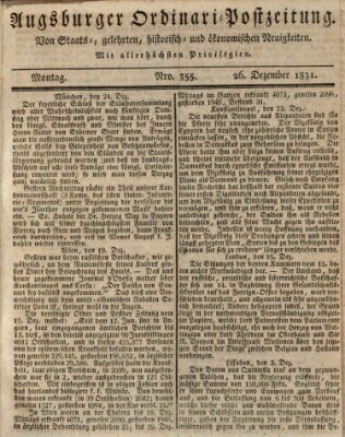 Augsburger Ordinari Postzeitung von Staats-, gelehrten, historisch- u. ökonomischen Neuigkeiten (Augsburger Postzeitung) Montag 26. Dezember 1831