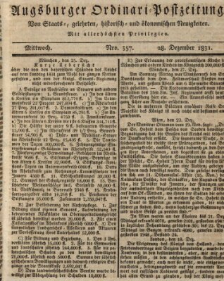 Augsburger Ordinari Postzeitung von Staats-, gelehrten, historisch- u. ökonomischen Neuigkeiten (Augsburger Postzeitung) Mittwoch 28. Dezember 1831