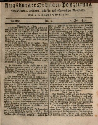 Augsburger Ordinari Postzeitung von Staats-, gelehrten, historisch- u. ökonomischen Neuigkeiten (Augsburger Postzeitung) Montag 2. Januar 1832