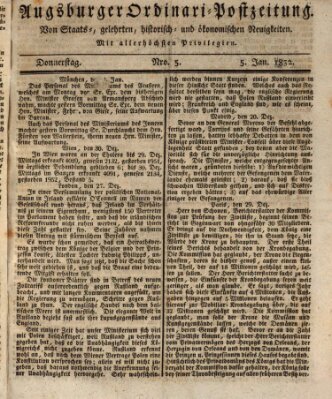 Augsburger Ordinari Postzeitung von Staats-, gelehrten, historisch- u. ökonomischen Neuigkeiten (Augsburger Postzeitung) Donnerstag 5. Januar 1832