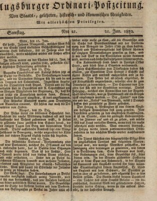 Augsburger Ordinari Postzeitung von Staats-, gelehrten, historisch- u. ökonomischen Neuigkeiten (Augsburger Postzeitung) Samstag 21. Januar 1832