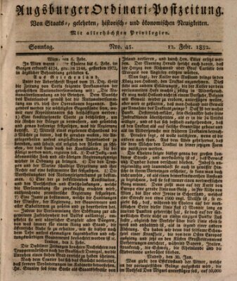 Augsburger Ordinari Postzeitung von Staats-, gelehrten, historisch- u. ökonomischen Neuigkeiten (Augsburger Postzeitung) Sonntag 12. Februar 1832