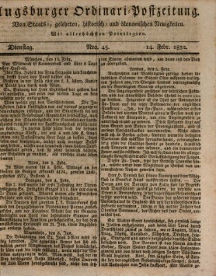 Augsburger Ordinari Postzeitung von Staats-, gelehrten, historisch- u. ökonomischen Neuigkeiten (Augsburger Postzeitung) Dienstag 14. Februar 1832