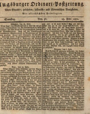 Augsburger Ordinari Postzeitung von Staats-, gelehrten, historisch- u. ökonomischen Neuigkeiten (Augsburger Postzeitung) Samstag 25. Februar 1832